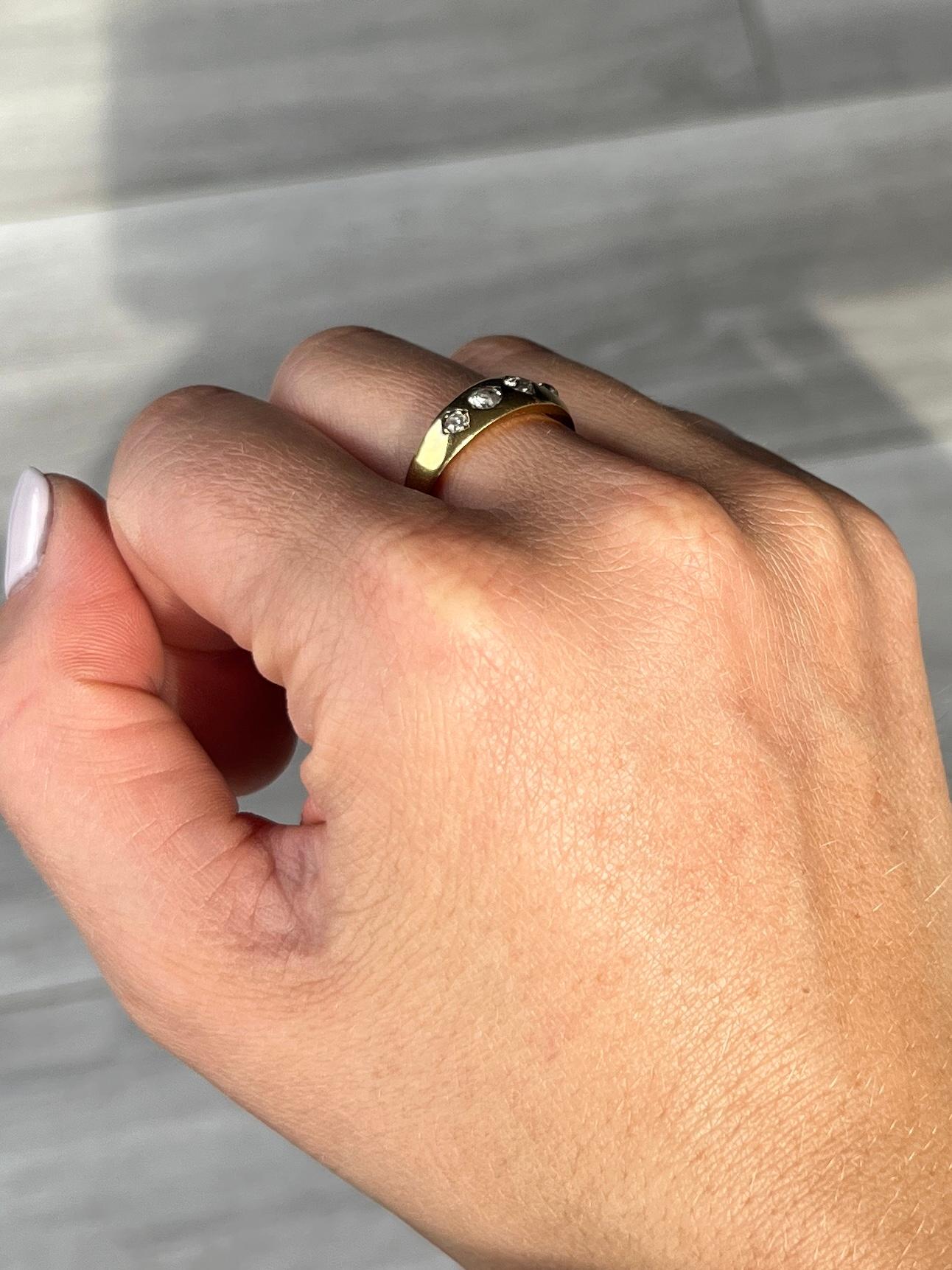 Old European Cut Victorian Diamond and 18 Carat Gold Five-Stone Band Ring