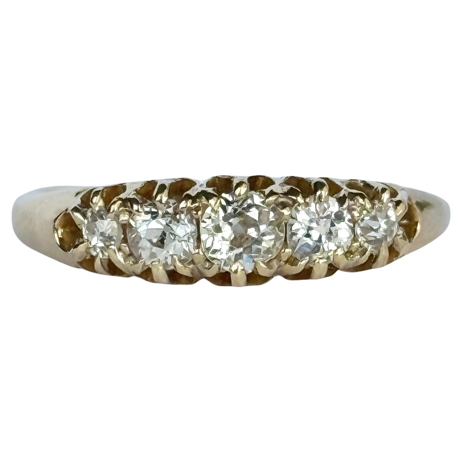 Viktorianischer Ring aus Diamant und 18 Karat Gold mit fünf Steinen