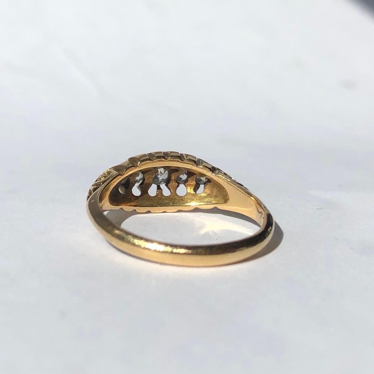 Round Cut Victorian Diamond and 18 Carat Gold Five-Stone Ring For Sale