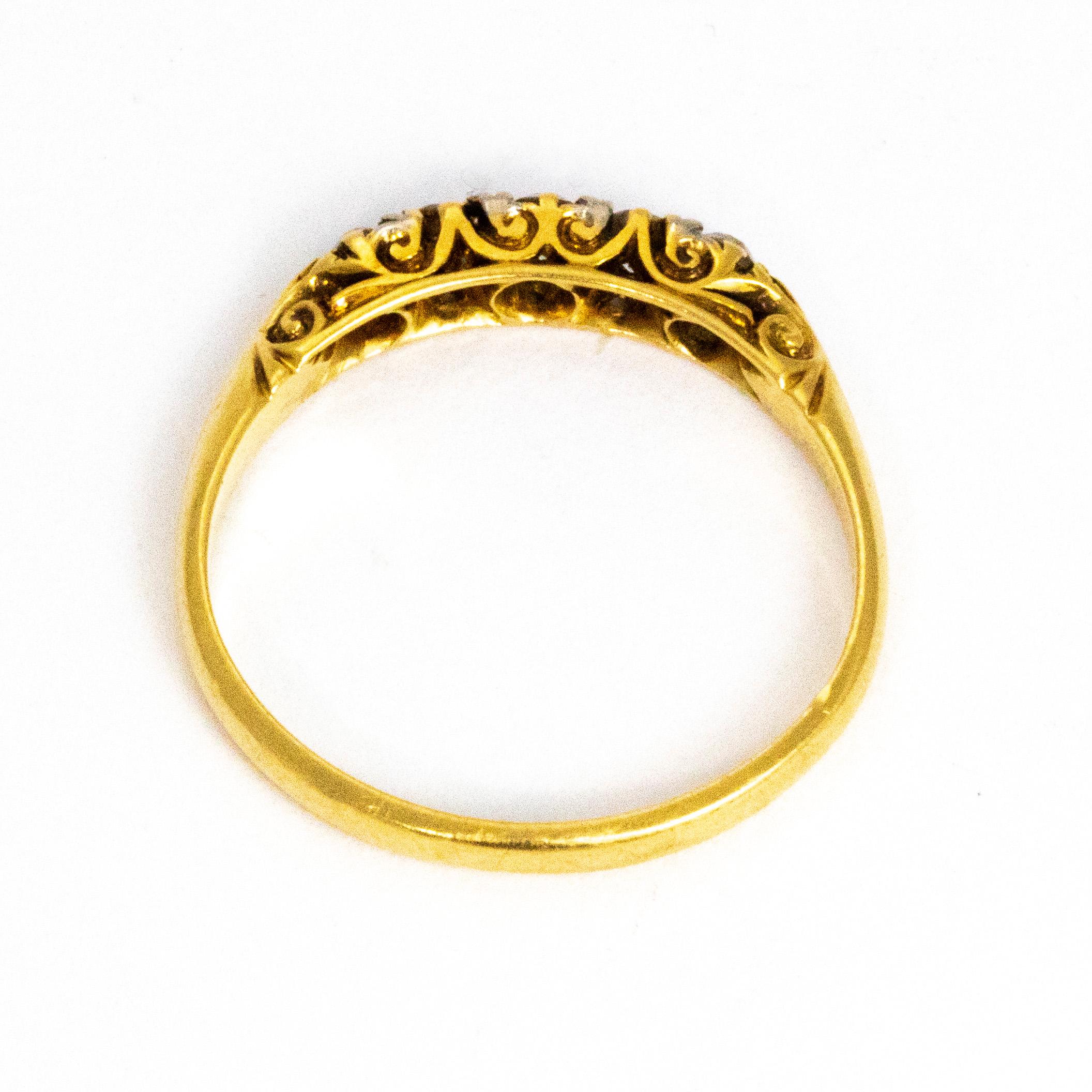 Women's Victorian Diamond and 18 Carat Gold Five-Stone Ring