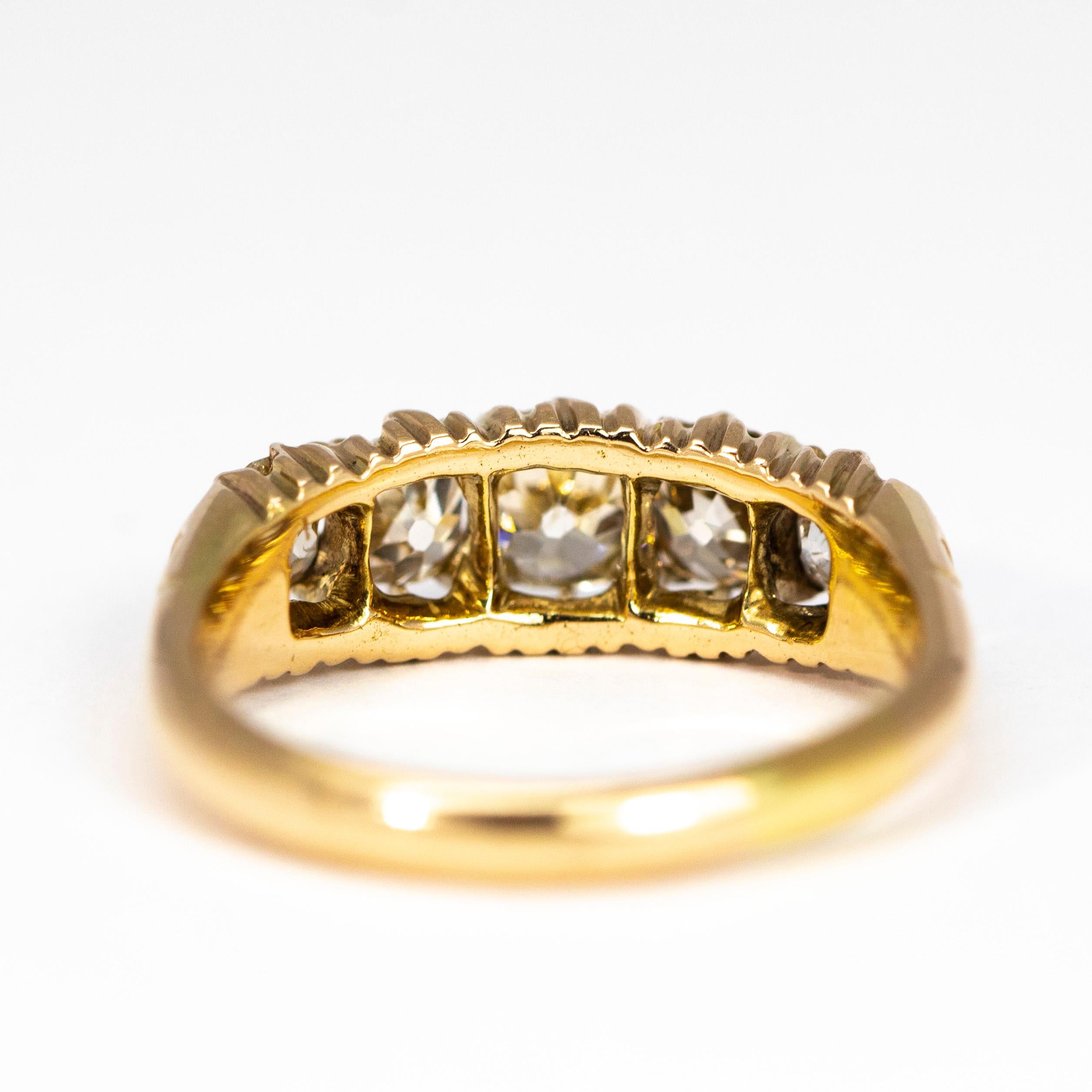 Women's or Men's Victorian Diamond and 18 Carat Gold Five-Stone Ring