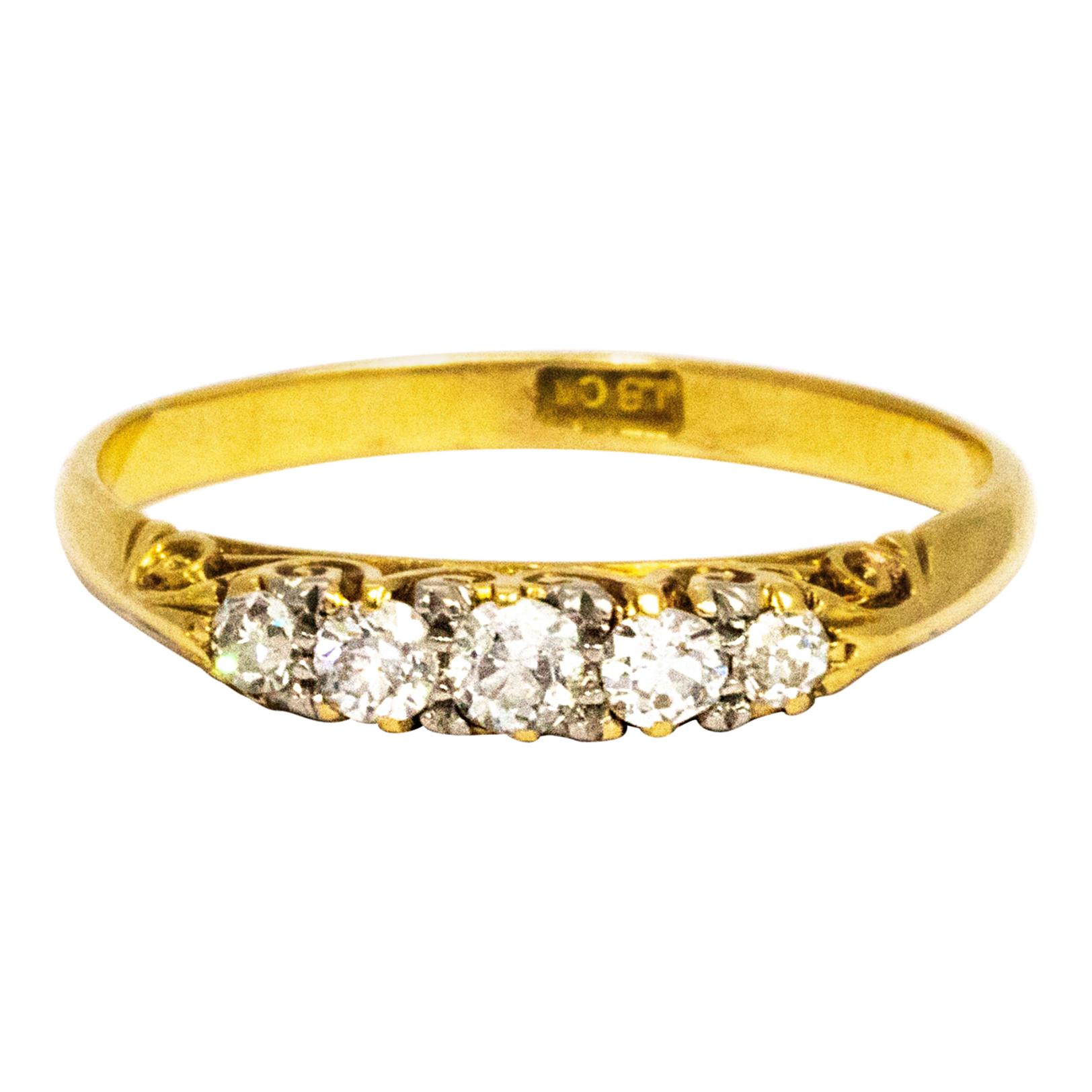 Victorian Diamond and 18 Carat Gold Five-Stone Ring