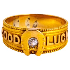 Antique Victorian Diamond and 18 Carat Gold Good Luck Band