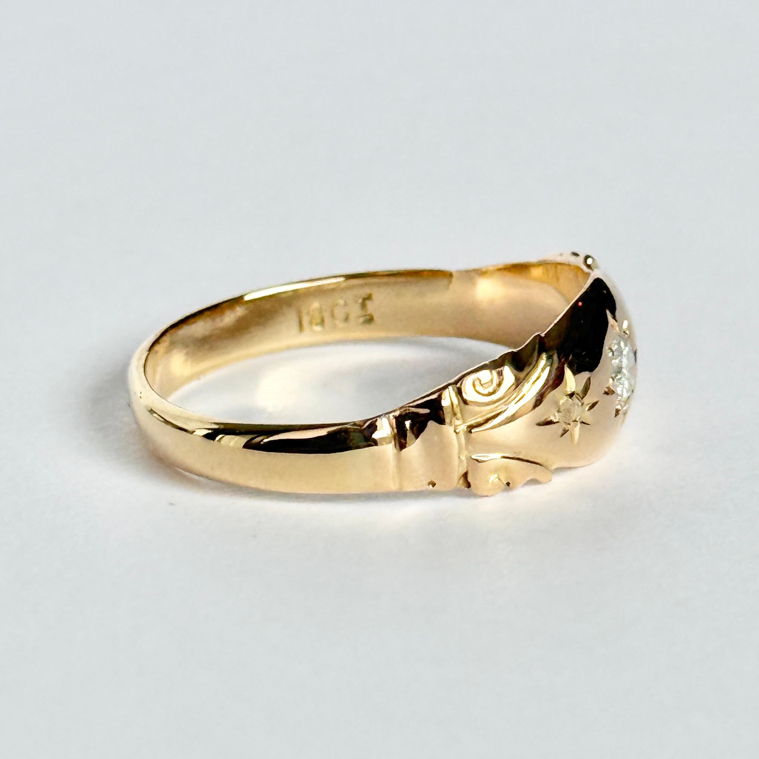 Women's or Men's Victorian Diamond and 18 Carat Gold Star Setting Ring For Sale