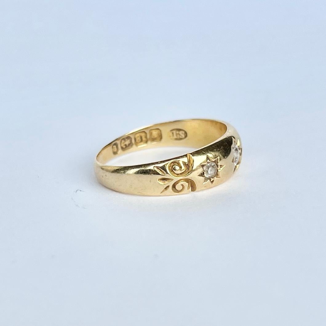 Women's or Men's Victorian Diamond and 18 Carat Gold Three-Stone Star Setting Band For Sale