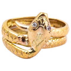 Victorian Diamond and 9 Carat Gold Snake Ring