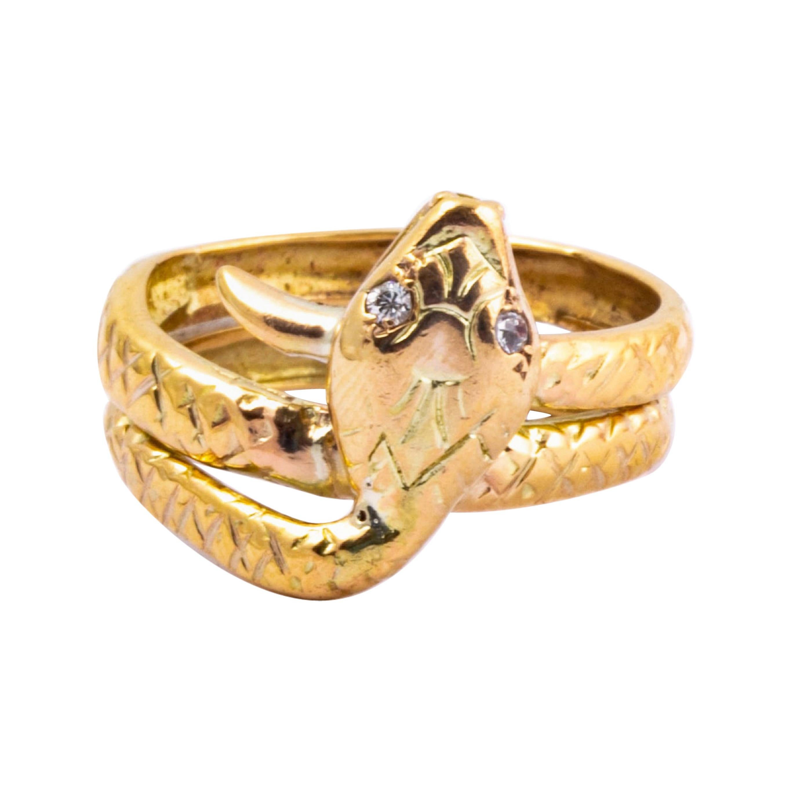 Victorian Diamond and 9 Carat Gold Snake Ring
