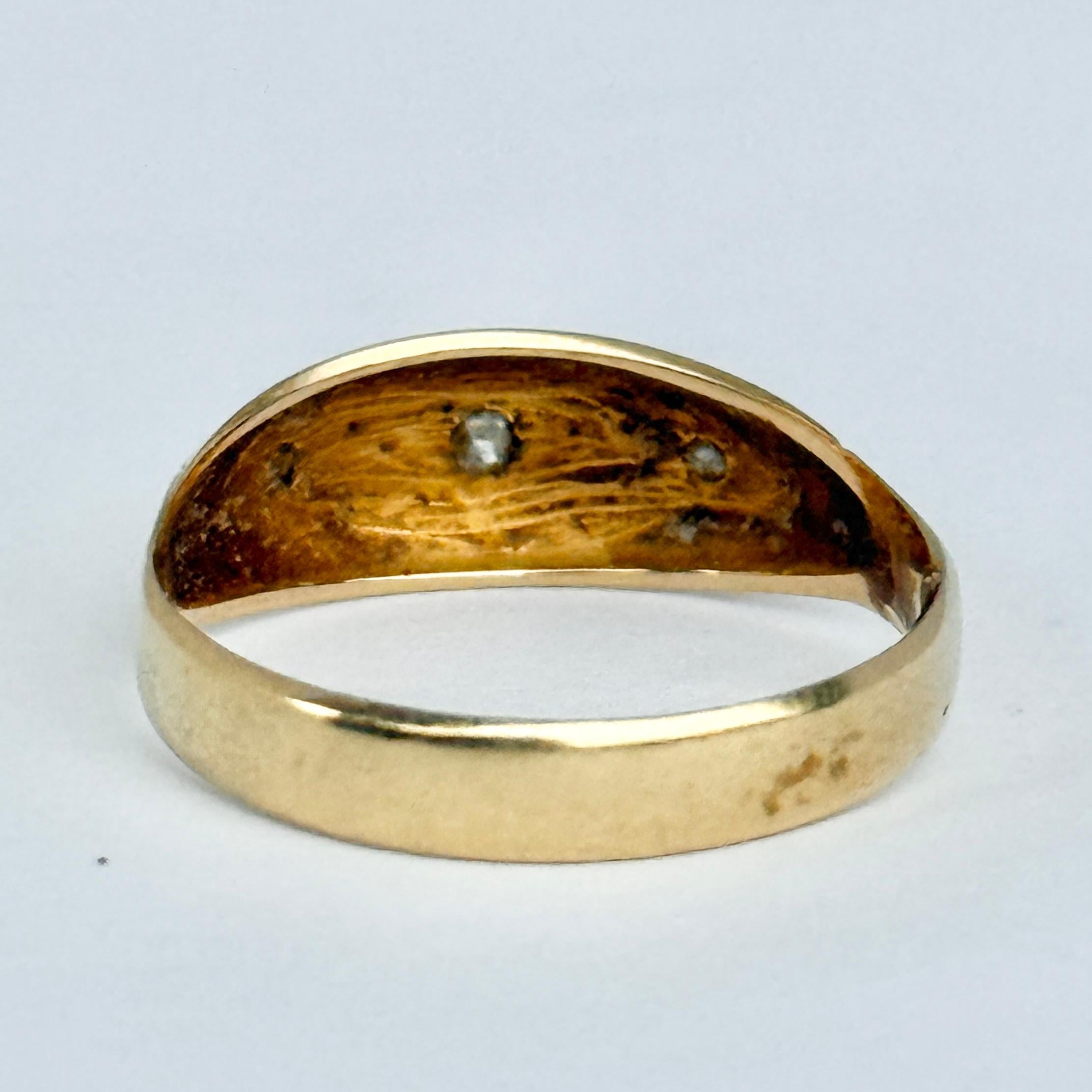 da uomo o donna Anello vittoriano con diamanti e oro 9 carati con incastonatura a stella in vendita