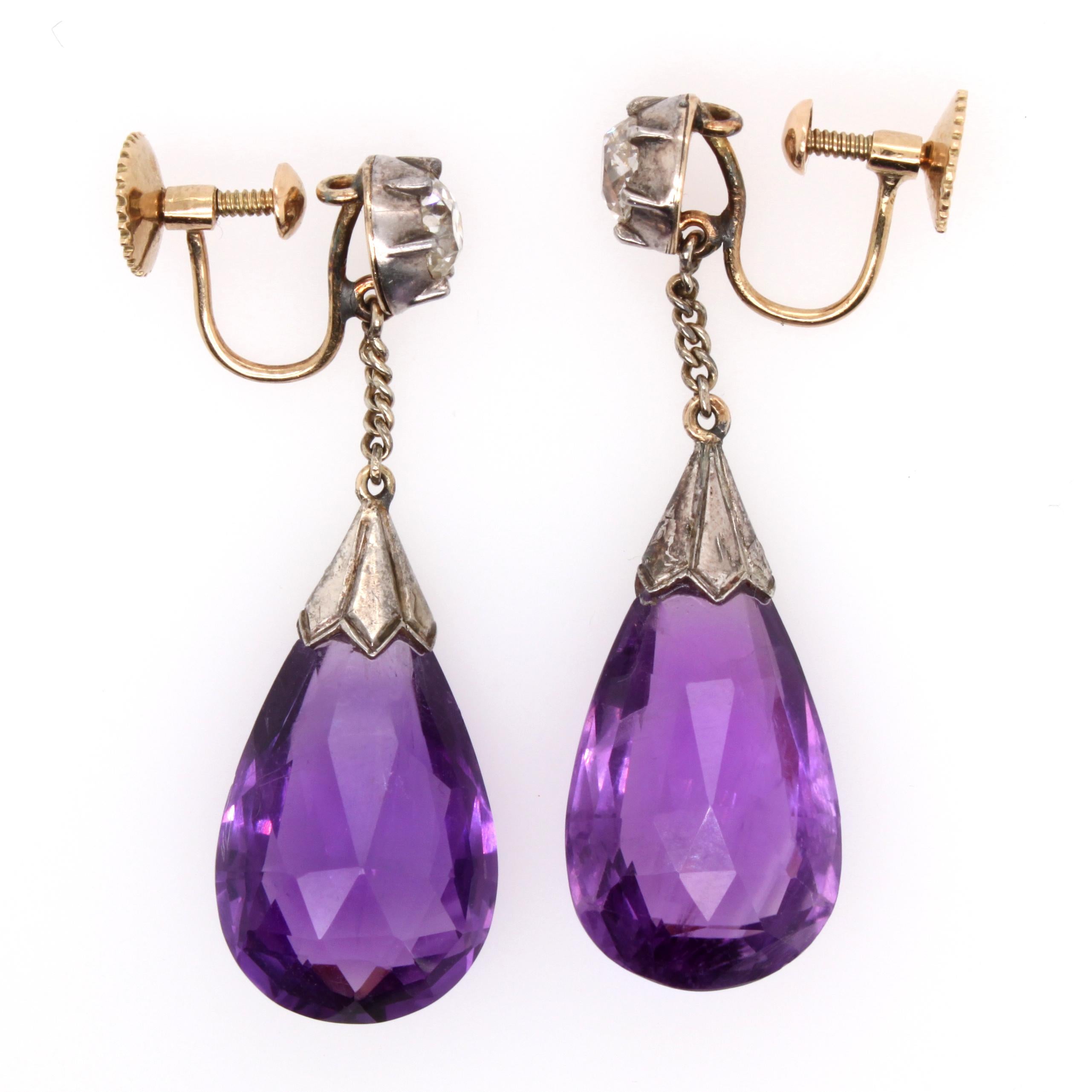 Victorian Diamond and Amethyst Briolette Earrings, 1860s 2