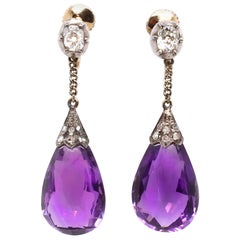 Antique Victorian Diamond and Amethyst Briolette Earrings, 1860s