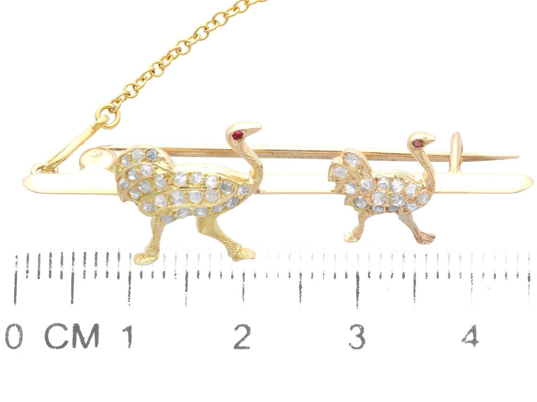 Victorian Diamond and Amethyst Yellow Gold Ostrich Brooch For Sale 2