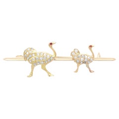 Antique Victorian Diamond and Amethyst Yellow Gold Ostrich Brooch