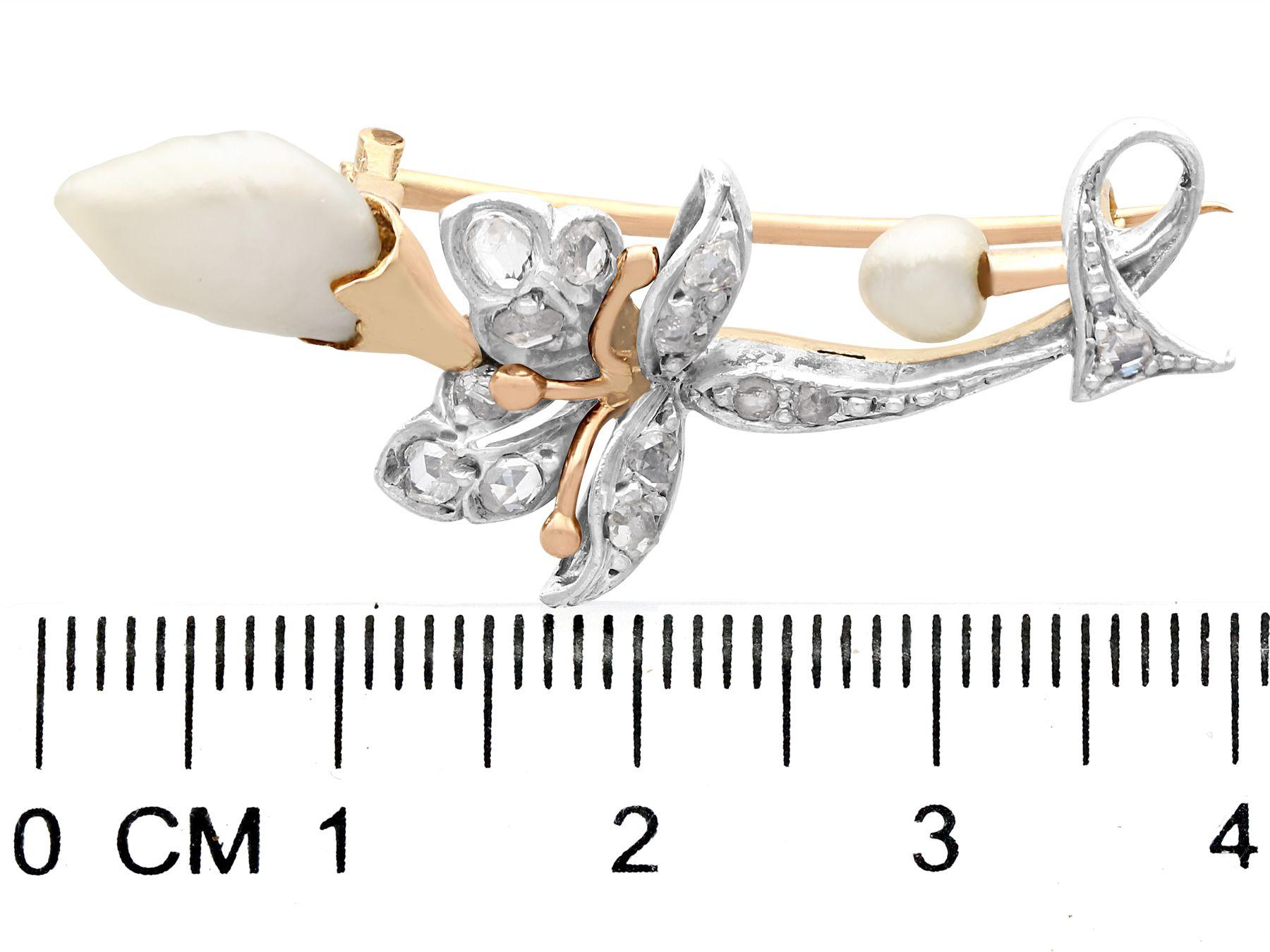 Victorian Diamond and Baroque Pearl Yellow Gold Brooch For Sale 1