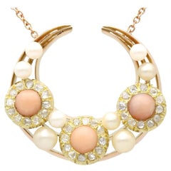 Collier victorien en or jaune, diamants, corail et perles