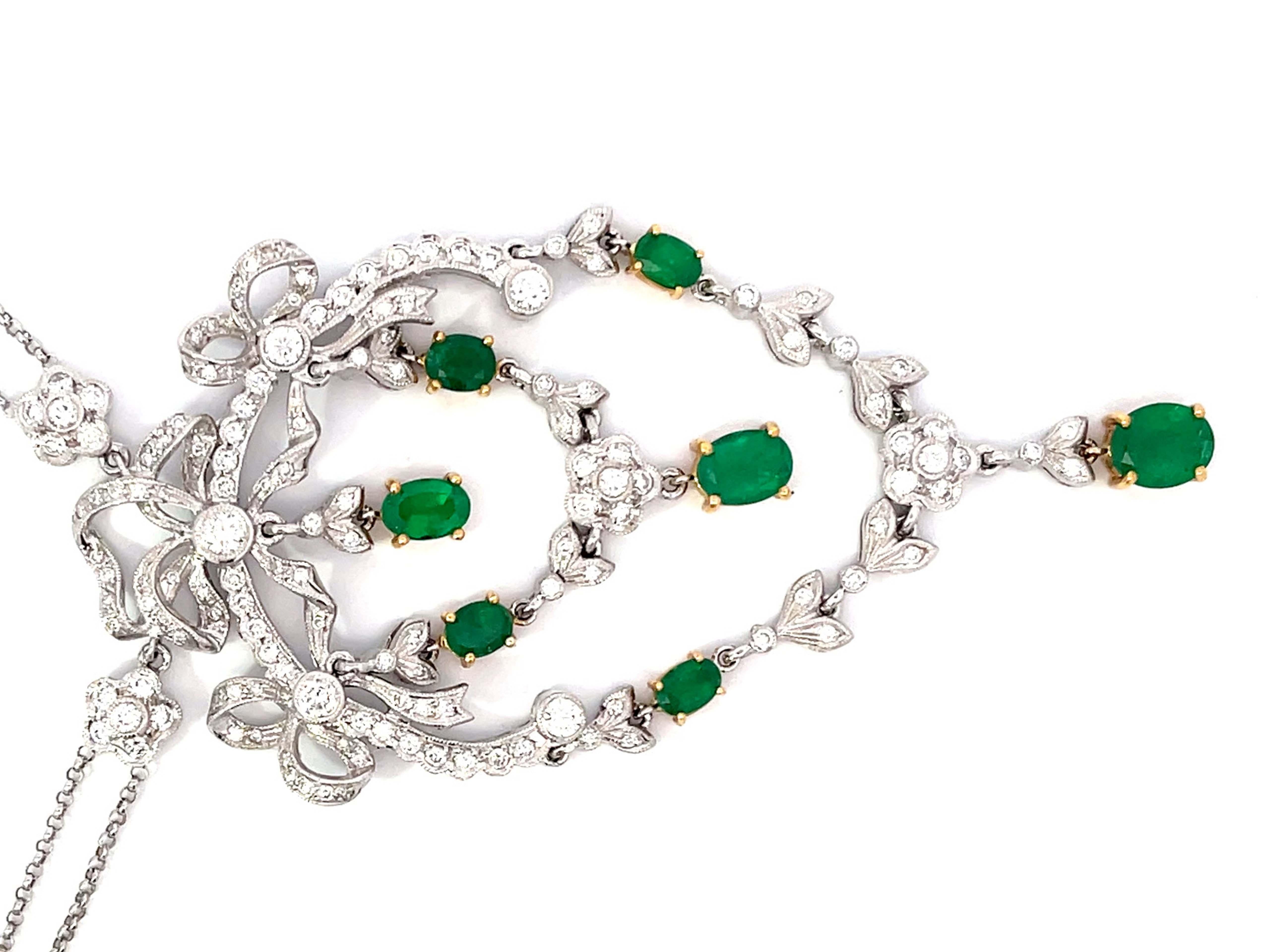 Viktorianische Diamant- und Smaragd-Halskette mit hässlichem Anhänger aus 18k Weißgold im Angebot 5