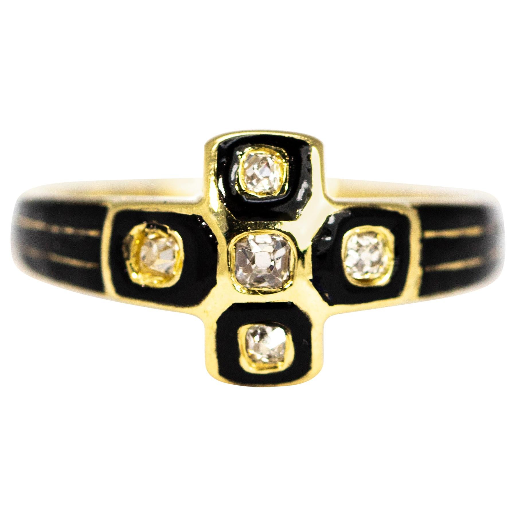 Victorian Diamond and Enamel 18 Carat Gold Ring