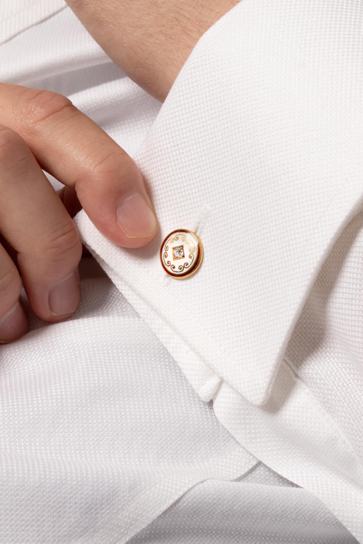 Gemelos victorianos de diamantes y esmalte, c.1880 Victoriano en venta