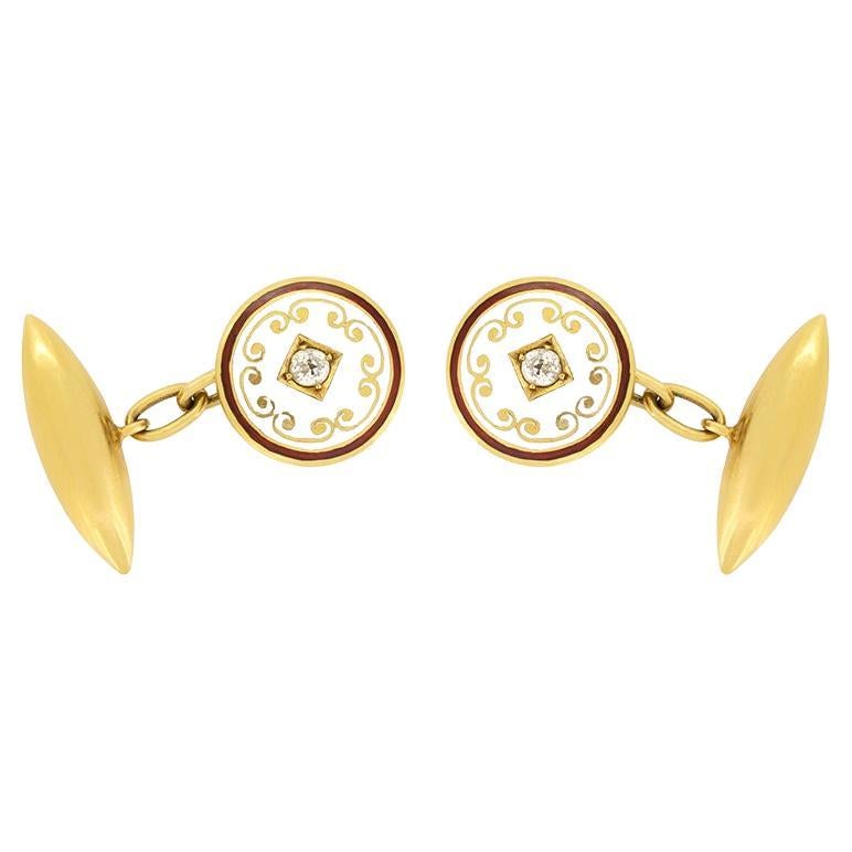 Gemelli vittoriani con diamanti e smalto, 1880 ca.