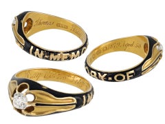 Victorian diamond and enamel memorial ring, English, 1879.