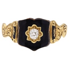 Victorian diamond and enamel memorial ring, English, circa 1862.