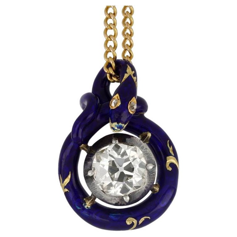 Victorian diamond and enamel snake pendant, circa 1870. For Sale at 1stDibs