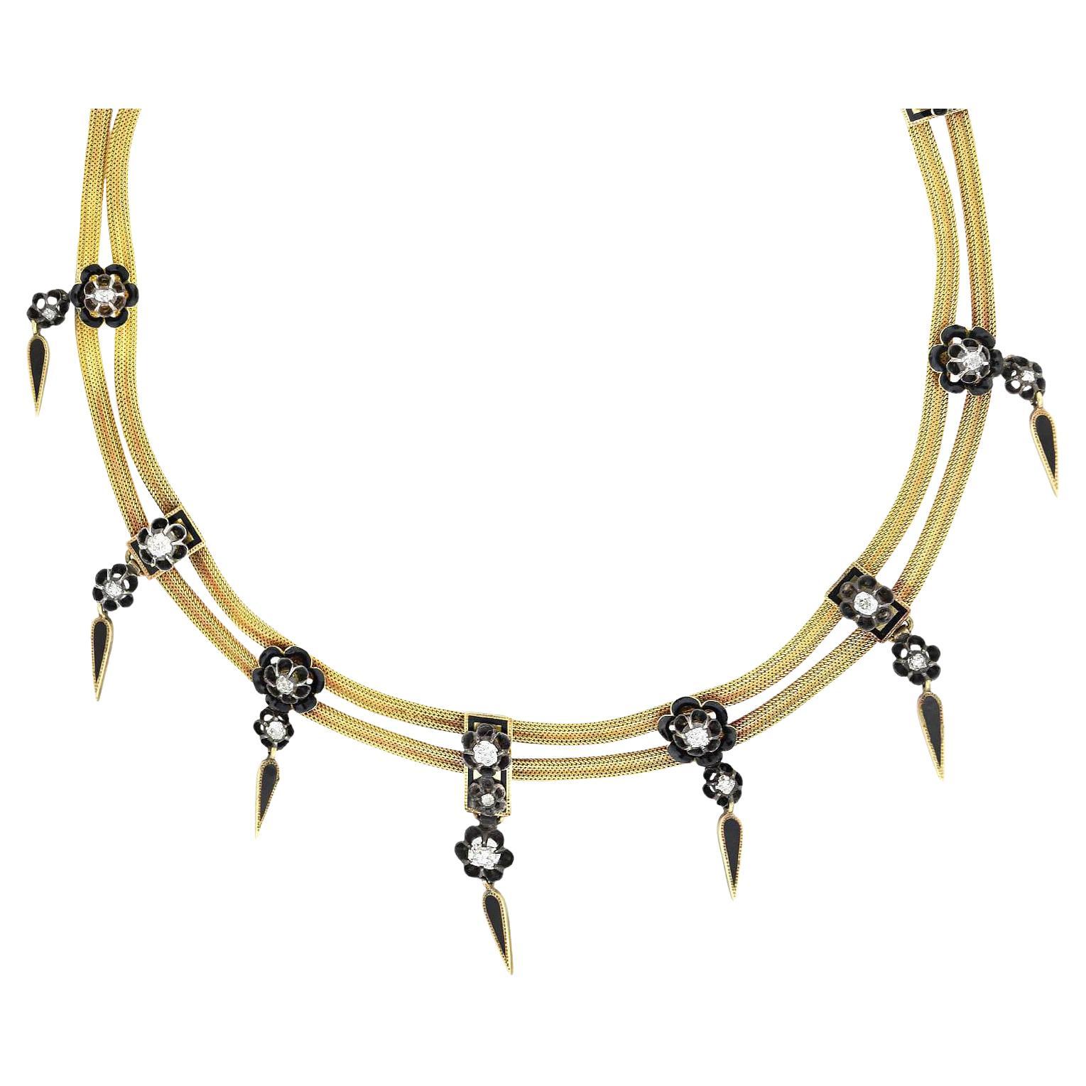 Victorian Diamond and Enamel Star Choker Necklace