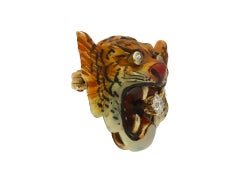 Victorian Diamond and Enamel Tiger Brooch, American, circa 1900