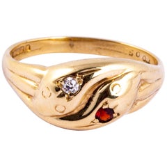 Antique Victorian Diamond and Garnet 9 Carat Gold Double Snake