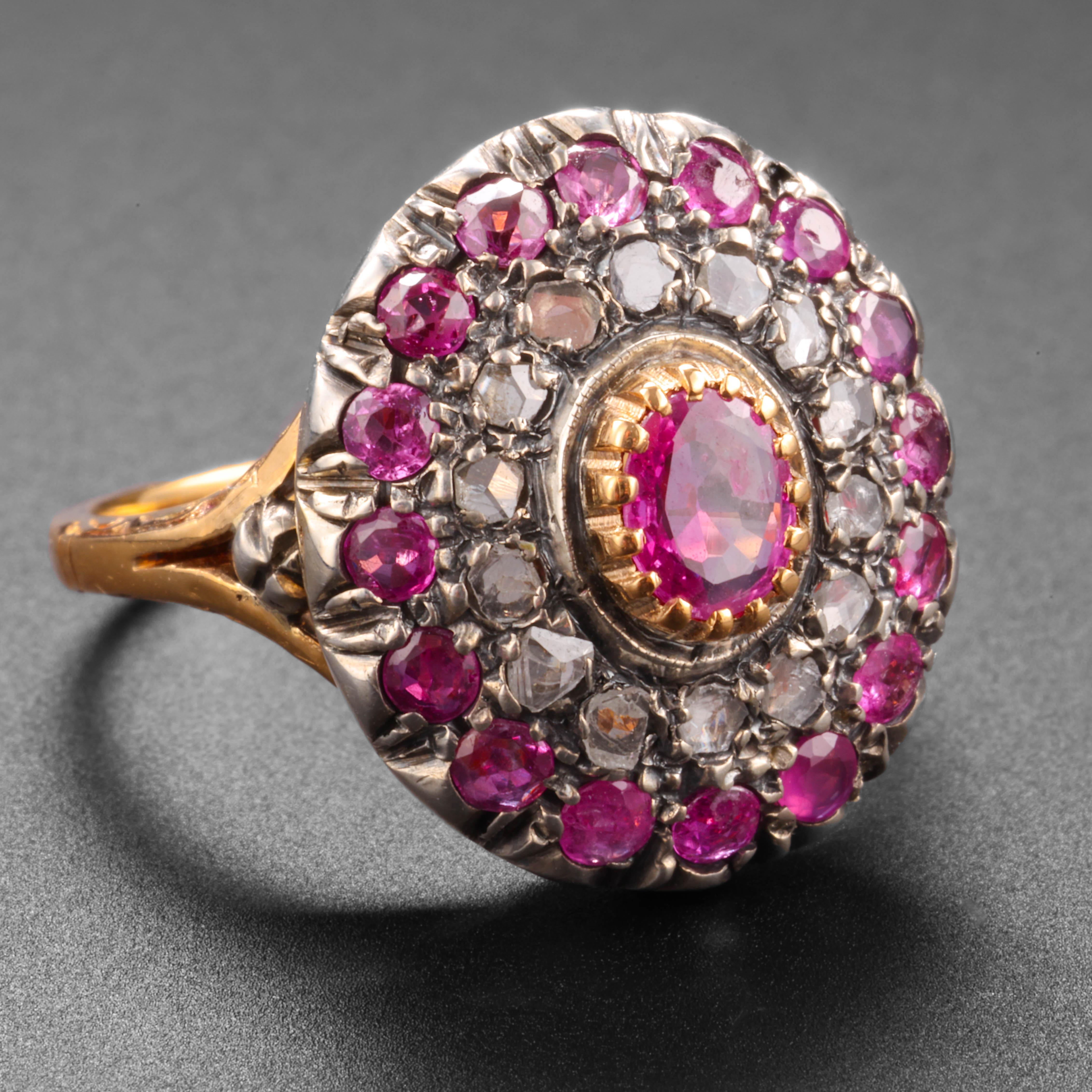 Late Victorian Victorian Diamond and Certified No-Heat Burma Pink Sapphire Ring For Sale