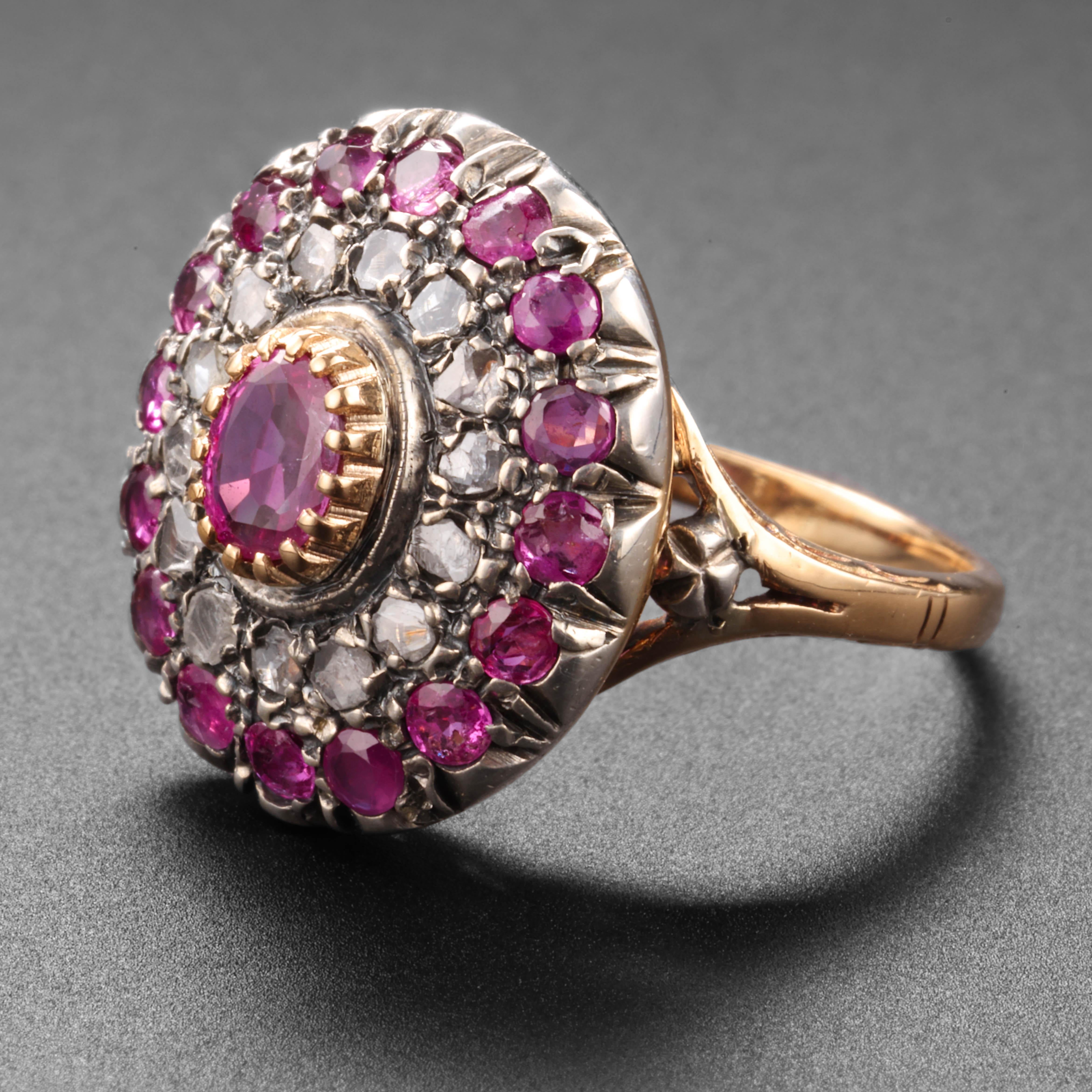 Single Cut Victorian Diamond and Certified No-Heat Burma Pink Sapphire Ring For Sale