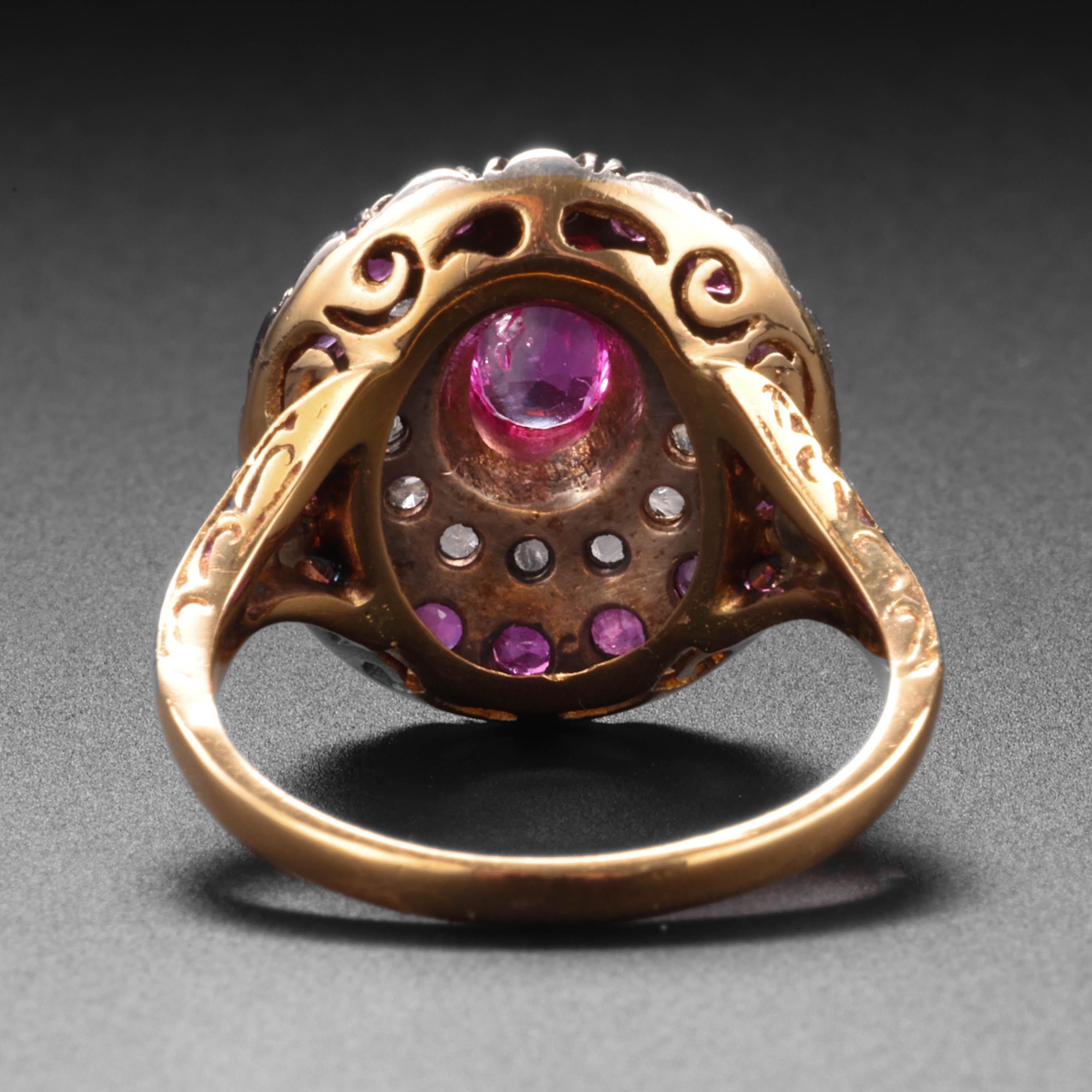 Victorian Diamond and Certified No-Heat Burma Pink Sapphire Ring In Excellent Condition For Sale In Southbury, CT