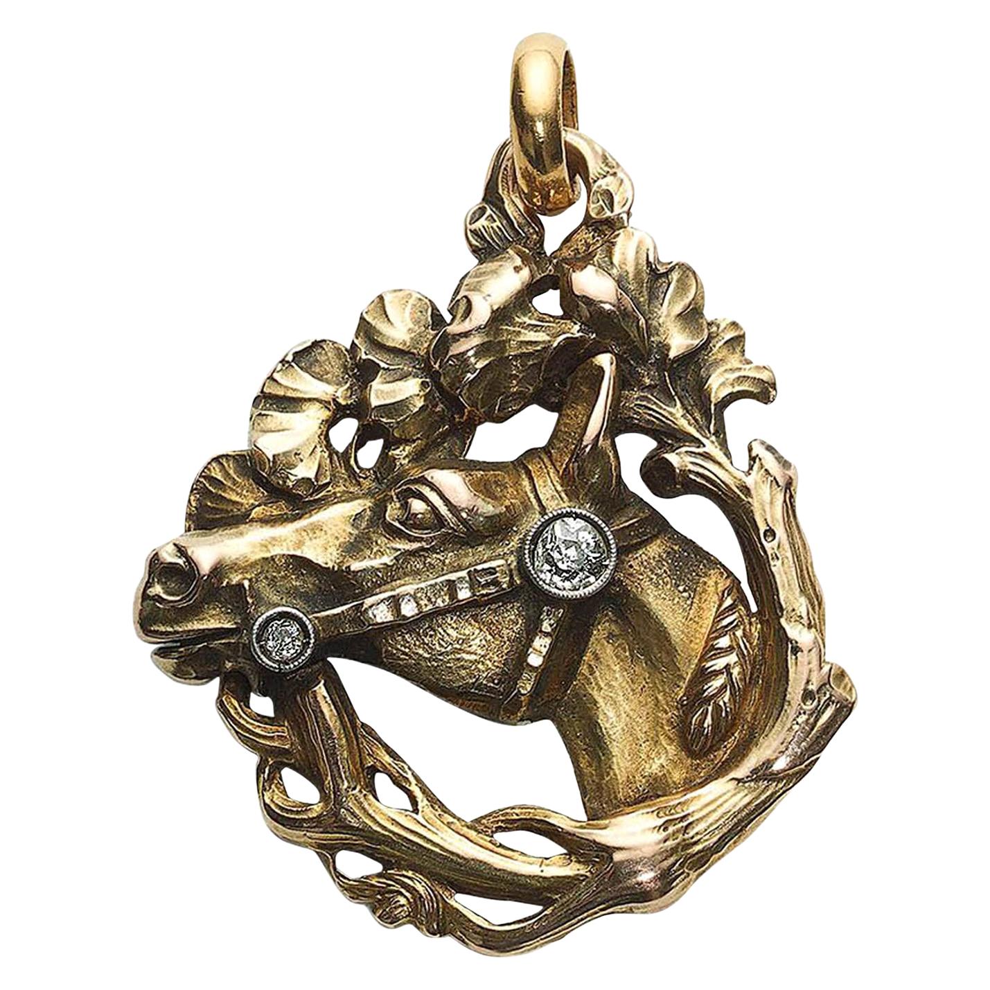 Victorian Diamond and Gold Horse Pendant