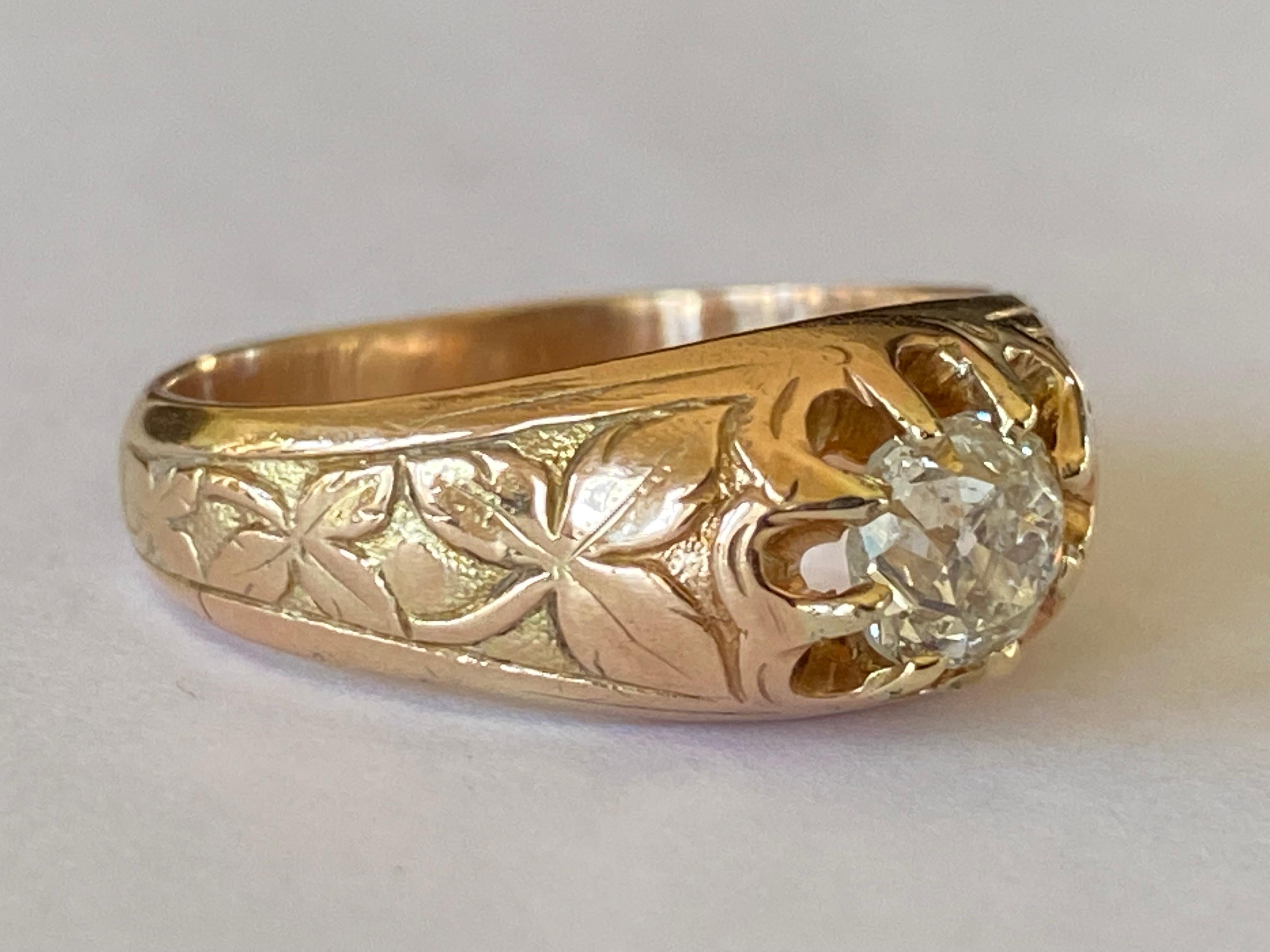 Old Mine Cut Victorian Diamond and Gold Solitaire Ring For Sale