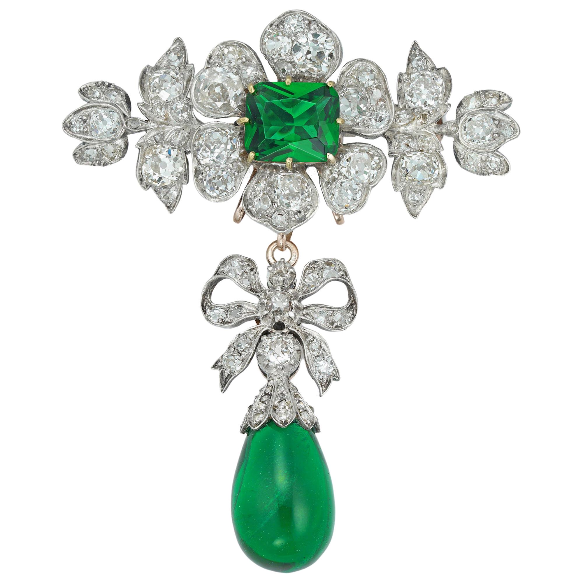 Victorian Diamond and Green-Paste Brooch For Sale