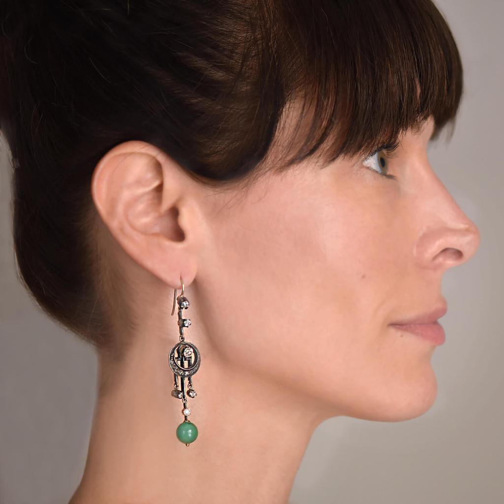 Victorian Diamond and Jade Dangle Earrings For Sale 2