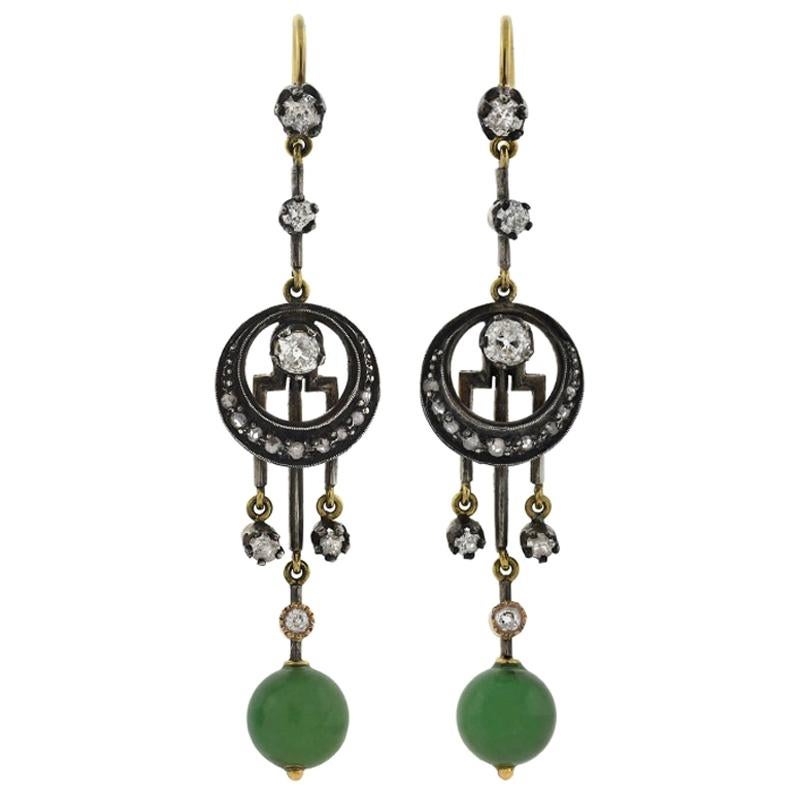 Victorian Diamond and Jade Dangle Earrings For Sale