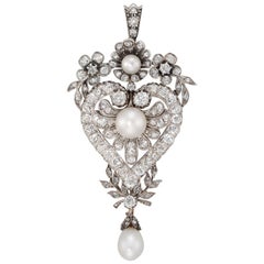 Pendentif victorien en diamant et perles naturelles