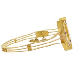 Victorian Diamond and Natural Ruby Horseshoe Bangle Bracelet