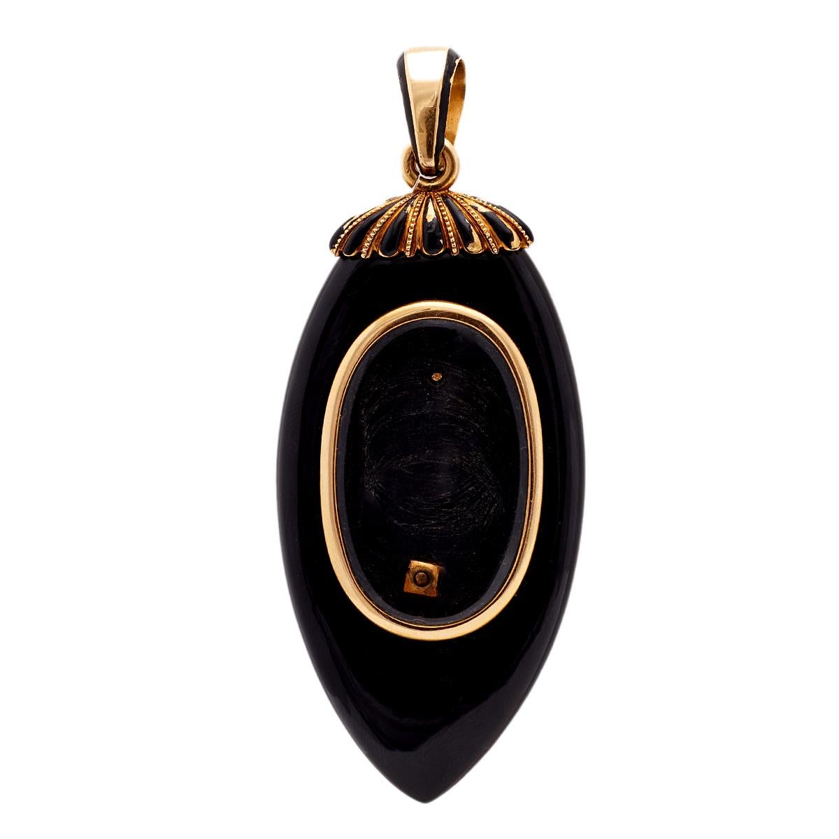 Victorian Diamond and Onyx 18k Gold Mourning Locket Pendant 1