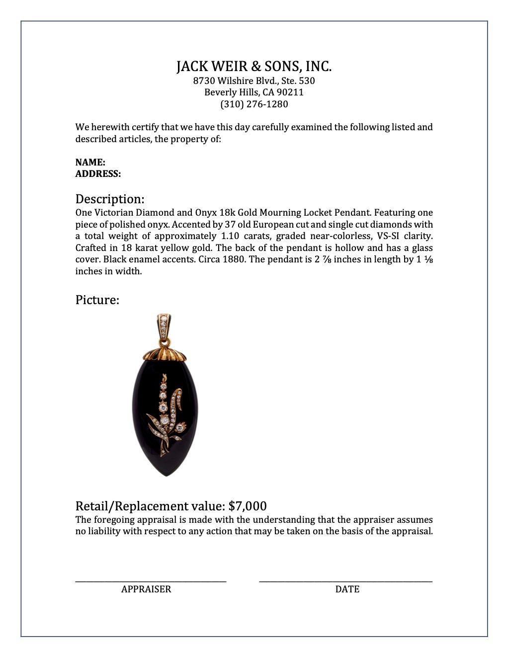 Victorian Diamond and Onyx 18k Gold Mourning Locket Pendant 2