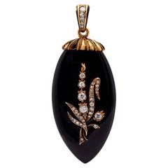 Victorian Diamond and Onyx 18k Gold Mourning Locket Pendant