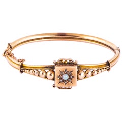 Victorian Diamond and Opal 9 Carat Gold Bangle