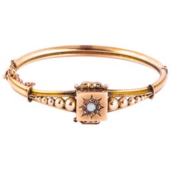 Antique Victorian Diamond and Opal 9 Carat Gold Bangle