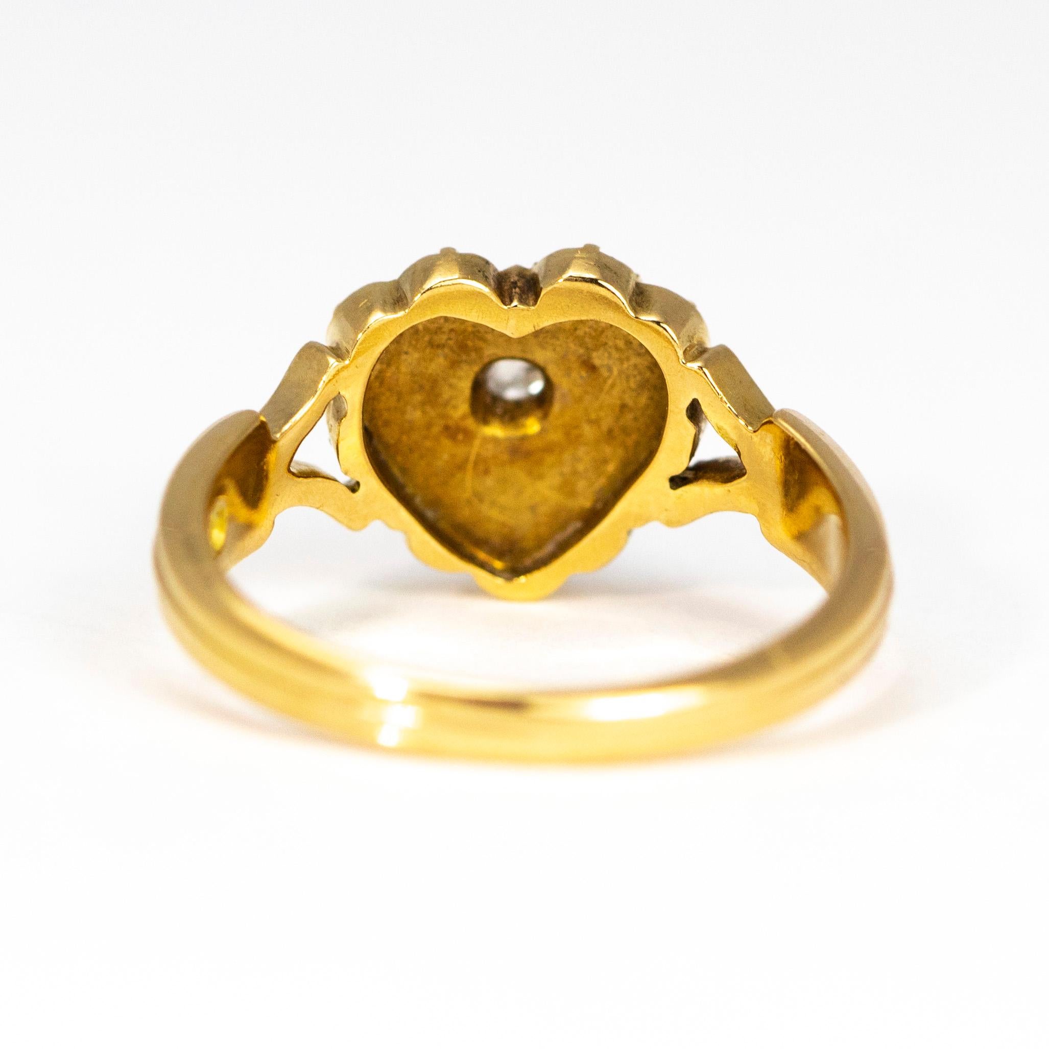 Women's Victorian Diamond and Pearl 18 Carat Gold Heart Ring