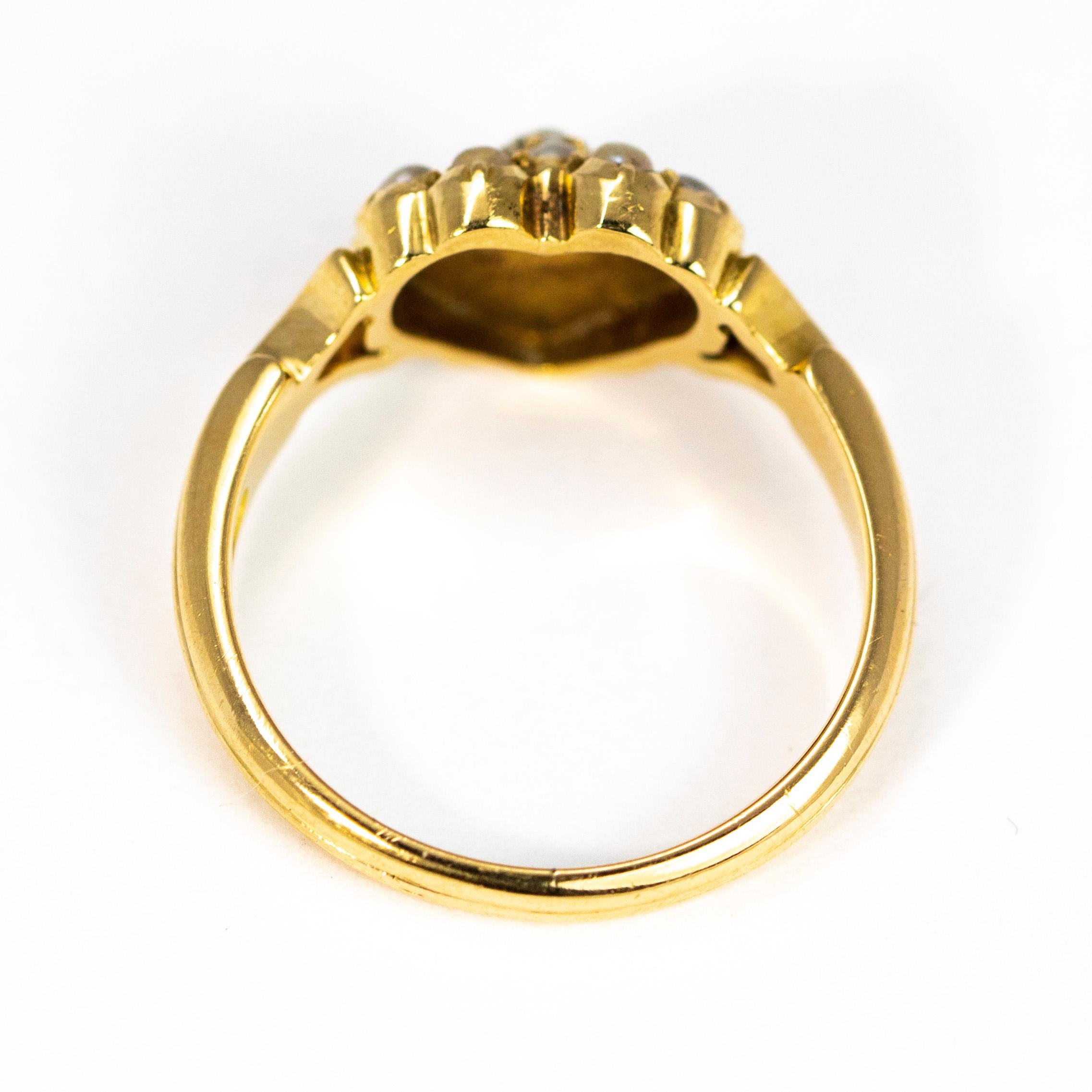 Victorian Diamond and Pearl 18 Carat Gold Heart Ring 1