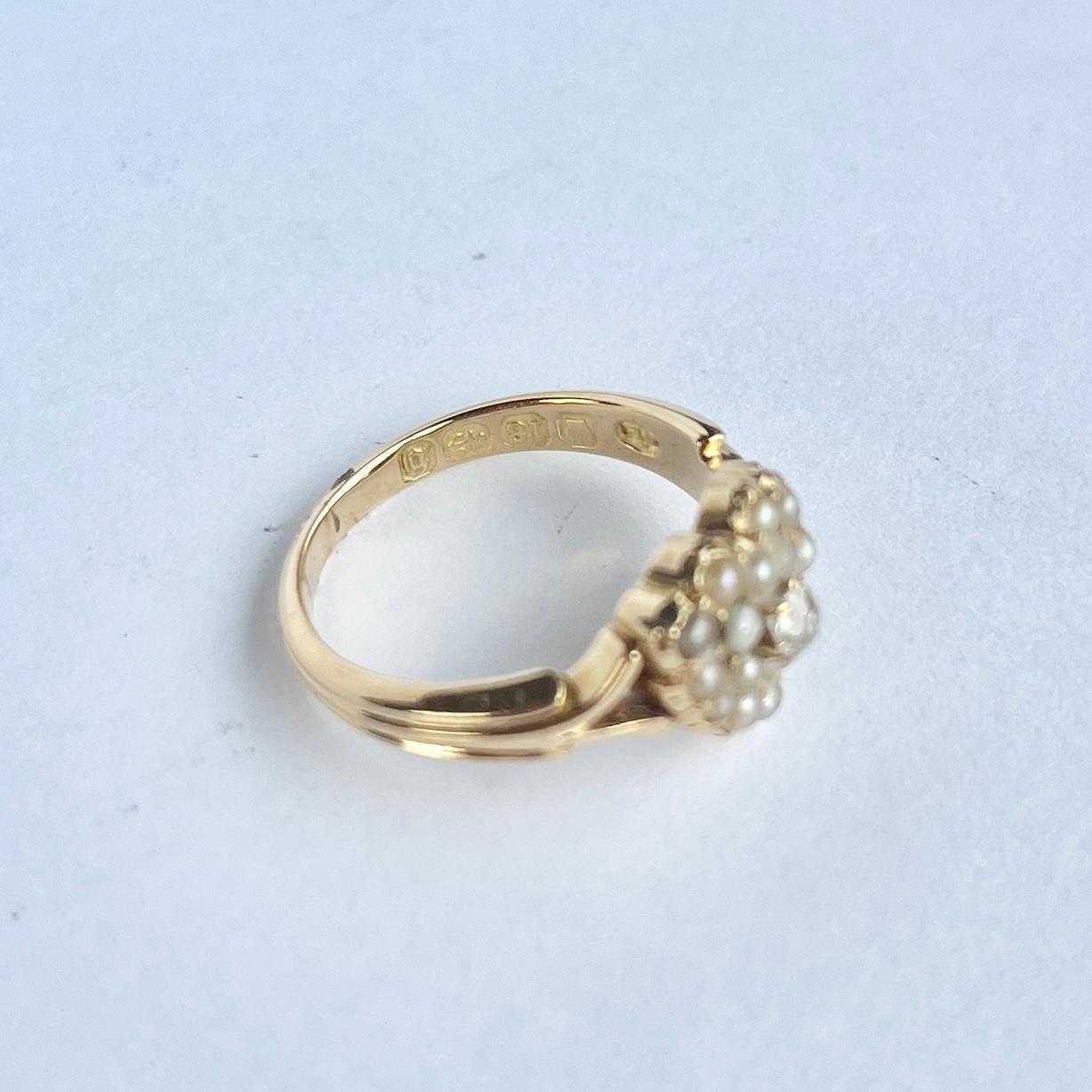 Women's Victorian Diamond and Pearl 18 Carat Gold Heart Ring For Sale