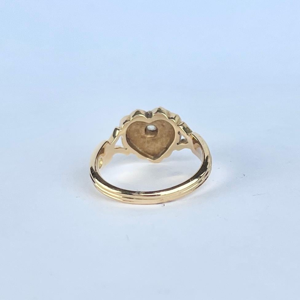 Victorian Diamond and Pearl 18 Carat Gold Heart Ring For Sale 1