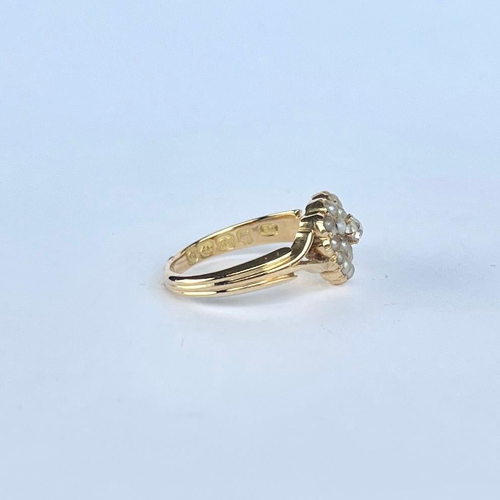 Victorian Diamond and Pearl 18 Carat Gold Heart Ring For Sale 2