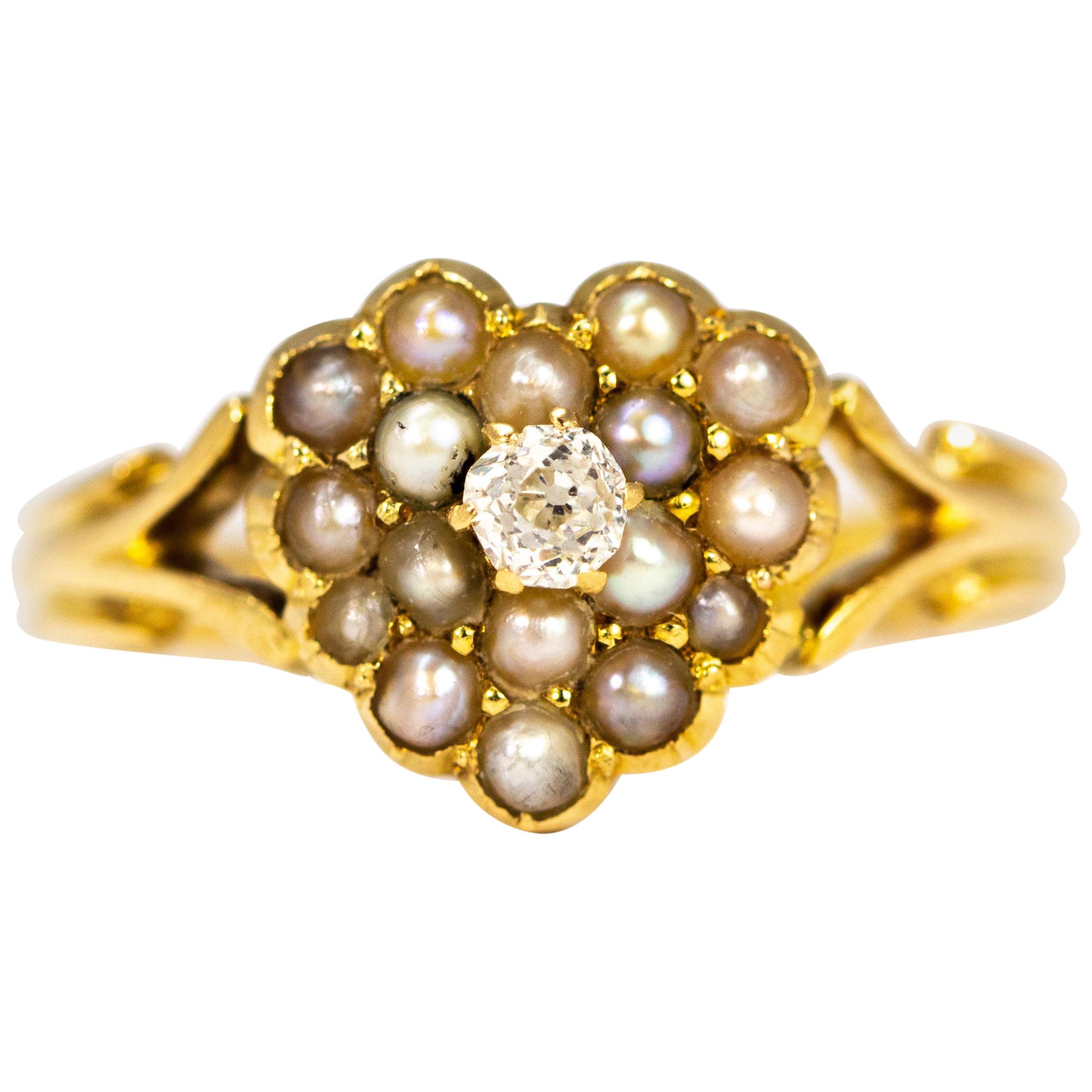 Victorian Diamond and Pearl 18 Carat Gold Heart Ring