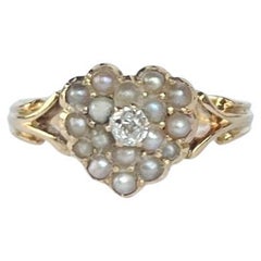 Anillo Corazón Victoriano Diamante y Perla Oro 18 Quilates